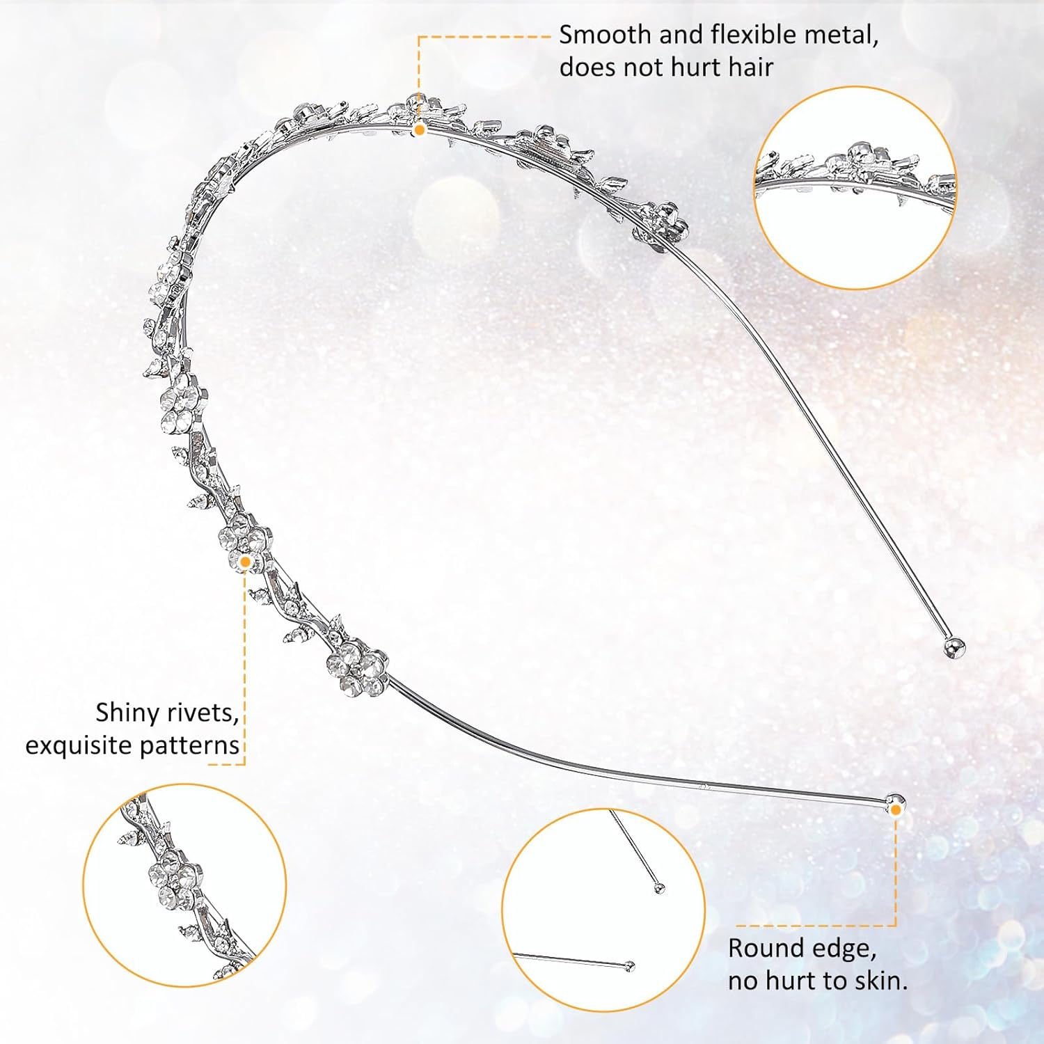 Prasacco Pack of 4 Silver Rhinestone Headband, Wedding Bridal Headband, Rhinestone Headband for Women and Girls, Sparkling Crystal Hair Band for Wedding, Dance, Party, Stage, Daily Life (4 Styles) image number 5