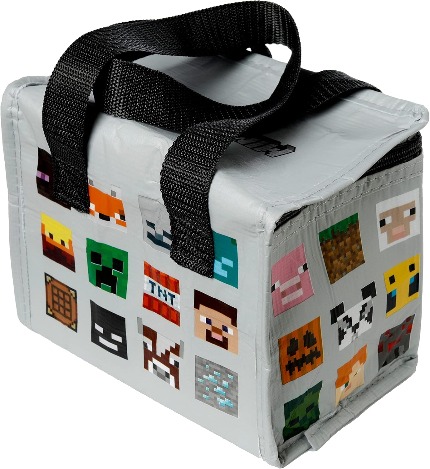 Puckator Cool Lunch Bag with Minecraft Faces Design Made Out of Recycled Plastic Bottles - Insulated Lunch Bag for Women Men Children - Lunch Box Bag for Work & School - Beach Picnic Accessories