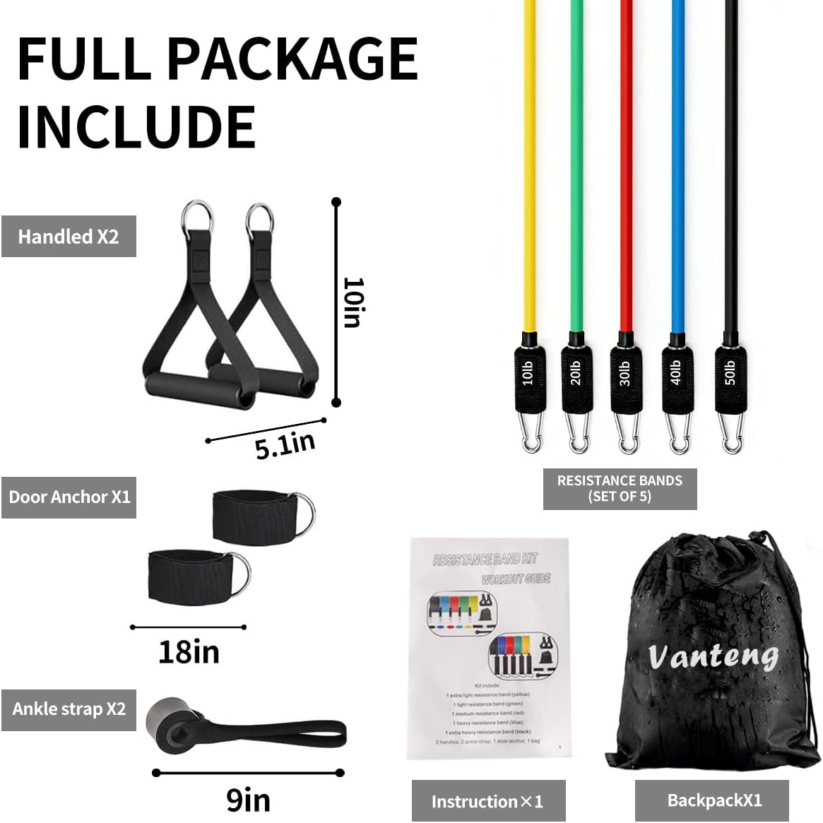 Vanteng Resistance Bands, Exercise Bands for Working Out with Handles, Elastic Workout Bands for Men Women, Exercising Bands for Fitness, Strength Training Home Gym Equipment image number 1