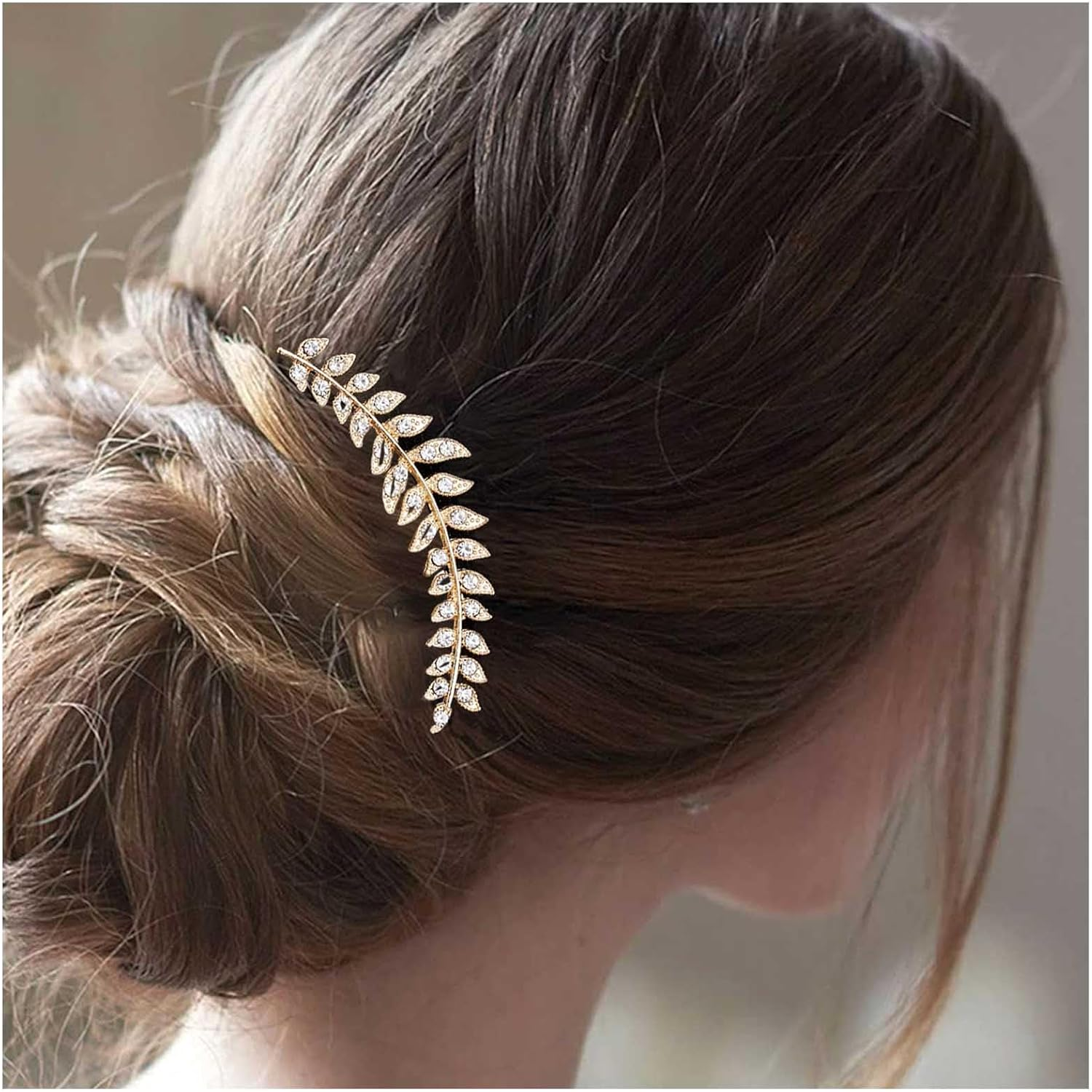 Enautoabs Vintage Gold Leaf Wedding Hair Comb Crystal Leaf Side Comb Large Metal Leaves Hairpiece Bridal Headwear Decorative Accessories for Women Headpiece image number 1