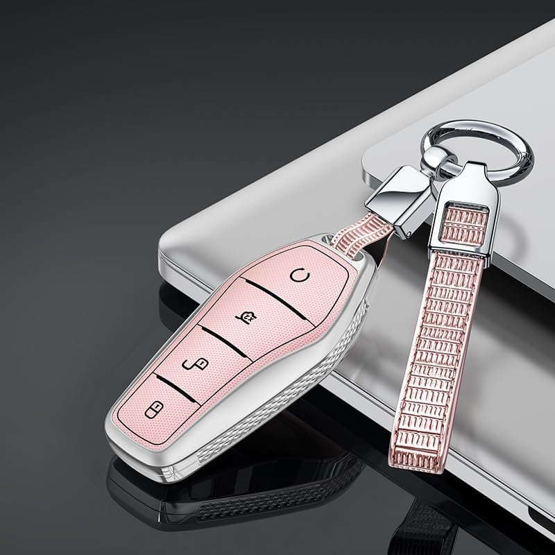 Smart Remote Car Key Case Fit for BYD Atto 3 Han Tang Dolphin Yuan Qin Seal Dolphin Song Pro-Dm-I Key Cover Keychain Protective Key Shell Plating Key Fob Holder Keyring 4 Buttons a Pink - A-Black image number 3