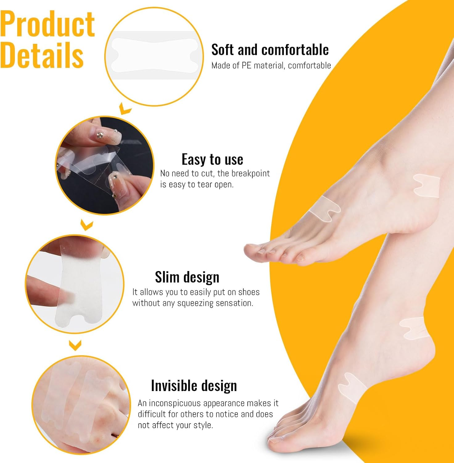 120 Pack Blister Bandages for Feet, Blister Prevention Pads for Heel Toe Finger, Waterproof Invisible Heel Protector Cushion Tape, Care Travel Essentials, Clear - 120 Pack - Clear image number 4
