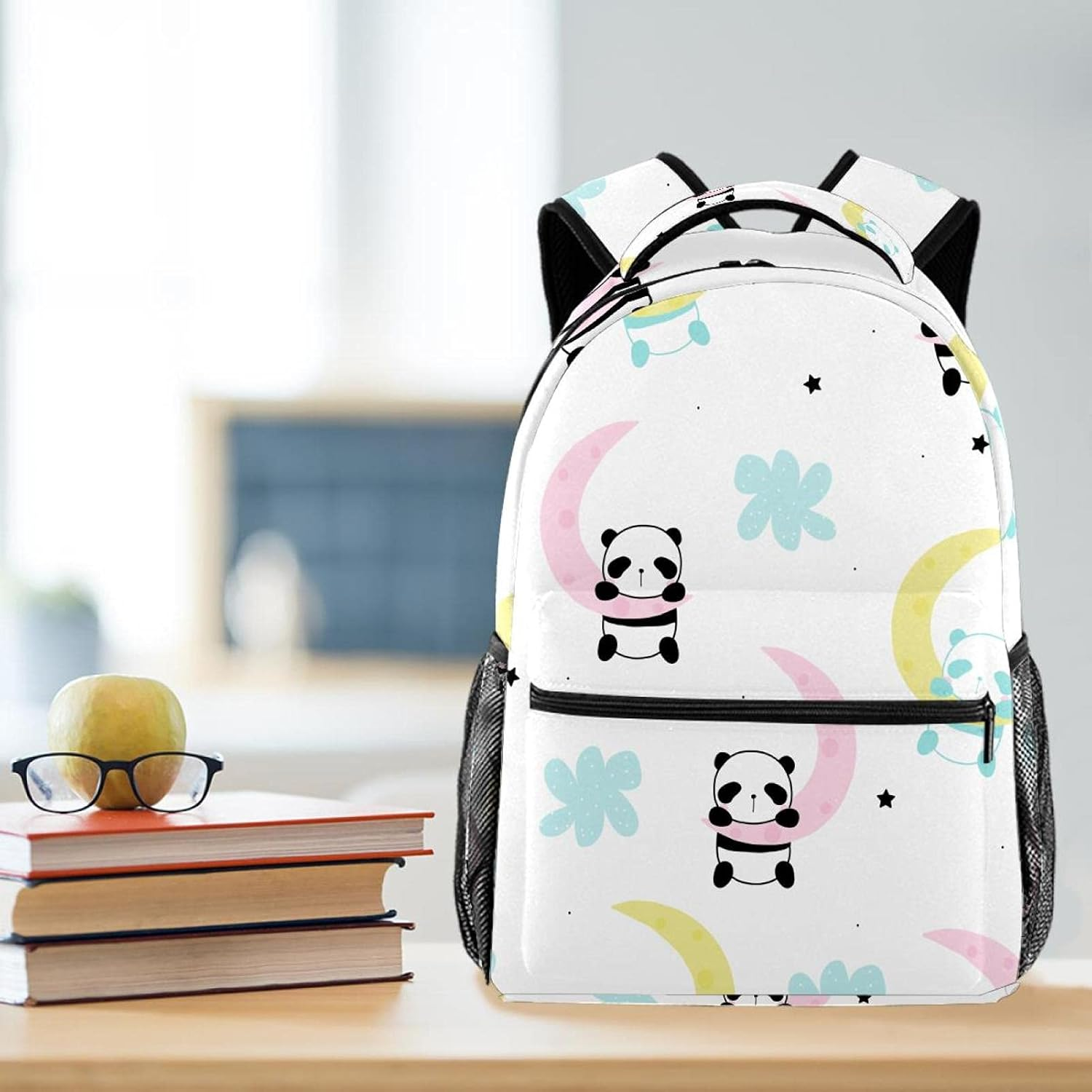 Cute Little Panda Sleep on the Moon Backpack Students Shoulder Bags Travel Bag College School Tote Backpacks image number 1