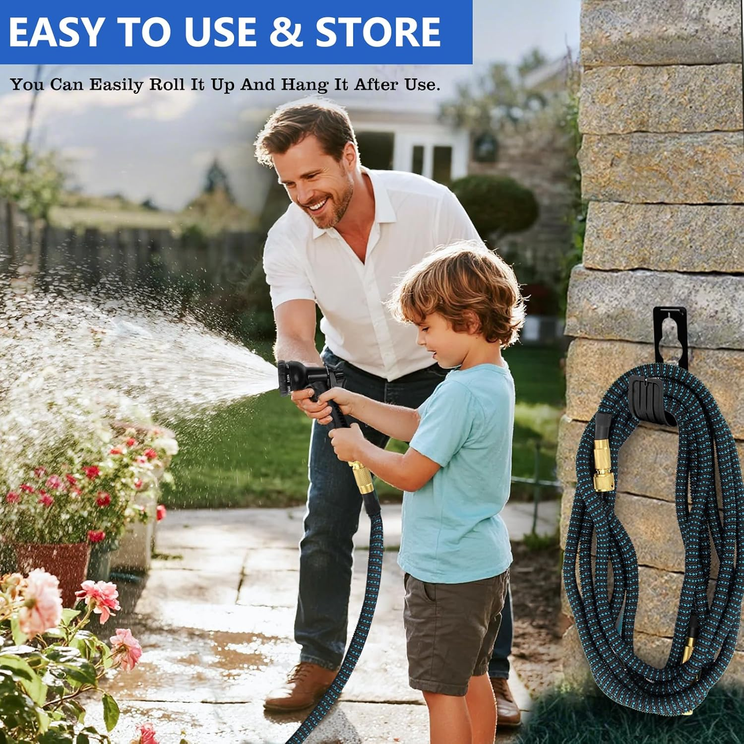 Flexible Expandable Garden Hose 30M 100Ft with 8 Function Spray Nozzle, 3X Durable Expanding Water Hose with 3/4" 1/2" Anti-Leak Brass Connectors for Gardening, Lawn, Car Washing & Patio Use image number 1