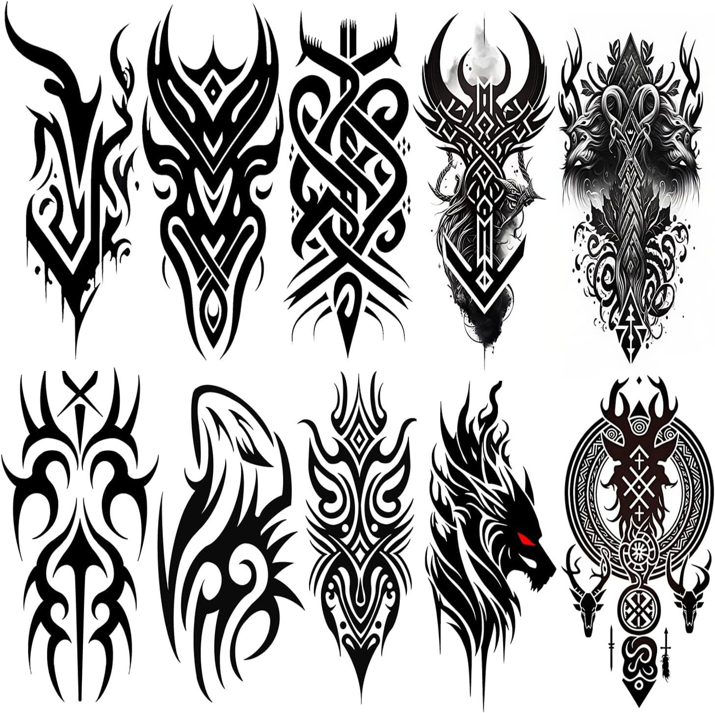 Temporary Tattoos Big Tribal Totem Tattoo Sticker for Men Women Black Large Body Art Makeup Fake Tattoo Waterproof Removable (Pattern5) image number 6
