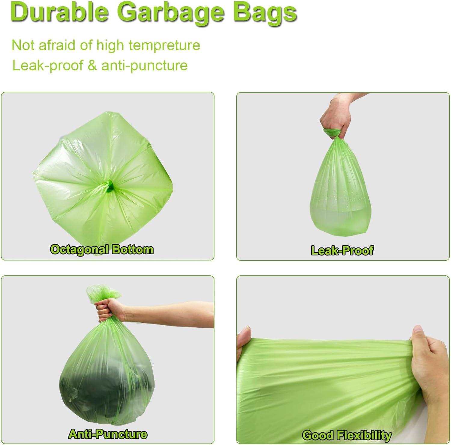 Biodegradable Bin Bags Liner 120 Counts, 10L Food Waste Bags Trash Bags Small, 10 Litre Compostable Compost Caddy Liners, Recycled Degradable Rubbish Garbage Bags for Kitchen Office, Green, 45 X 50Cm - Green 10L image number 3