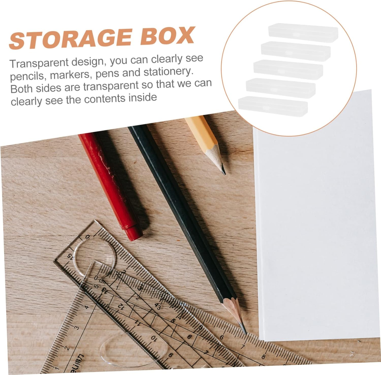 Sewroro 5Pcs Transparent Pencil Storage Boxes Multipurpose Organizers for Stationery Practical Holders for Pens Erasers Rulers Tidy Desk Accessories and Stylish Design image number 4