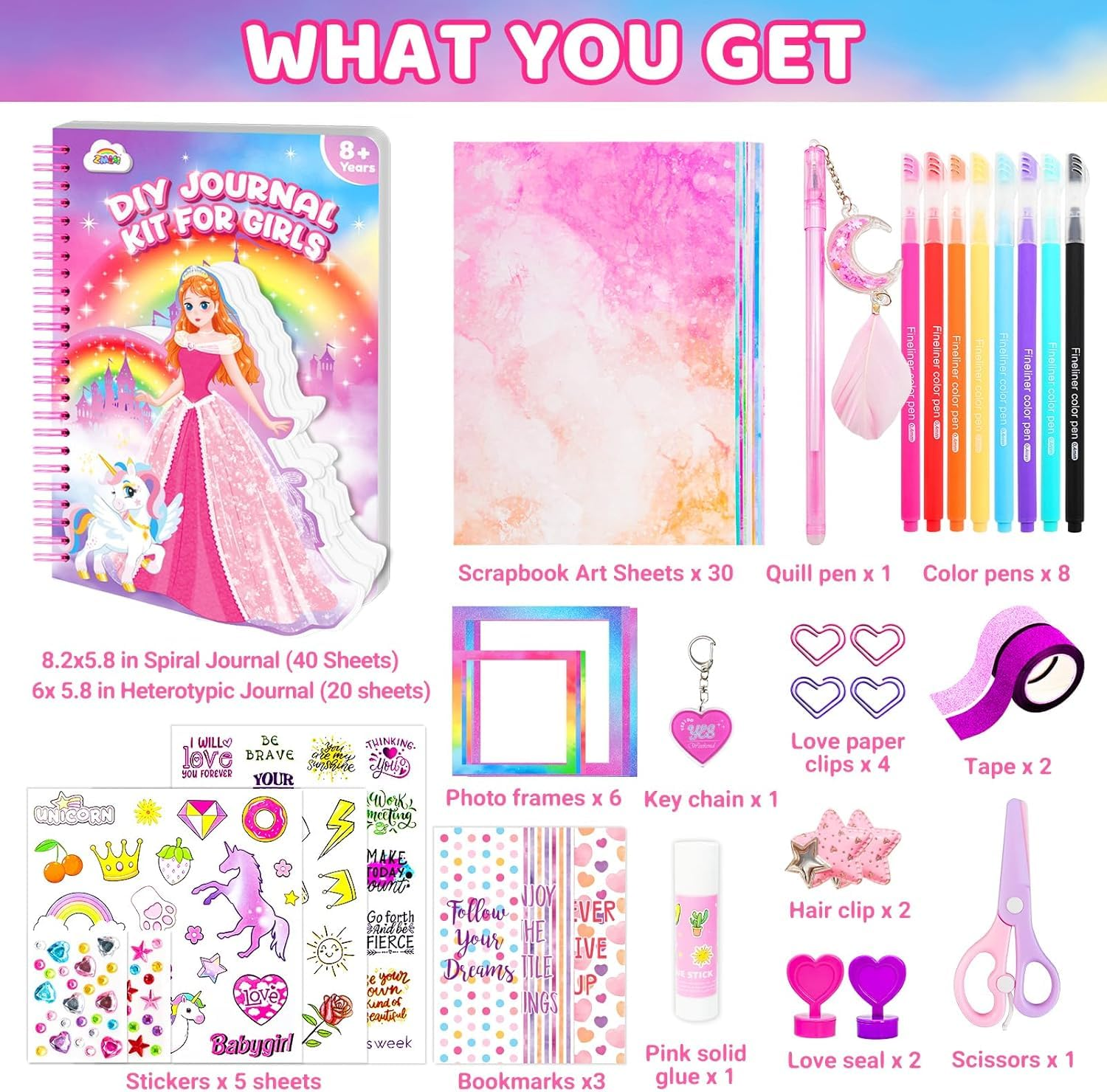 ZMLM DIY Journal Kit for Girls, Gifts for 6 7 8 Year Old Girl, Journal Set Scrapbook Kit Diary Supplies Stationery Set for Girls, Journaling Art Crafts Kit Stuff Birthday Gifts for Girls 6 7 8 9 10 11 12 image number 5