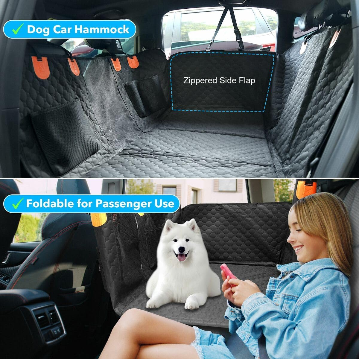 AUSWAY Pet Dog Car Seat Cover Cat Hammock Rear Backseat Extender Nonslip Waterproof Protector Mat Booster Travel Carrier for SUV Truck with Mesh Window