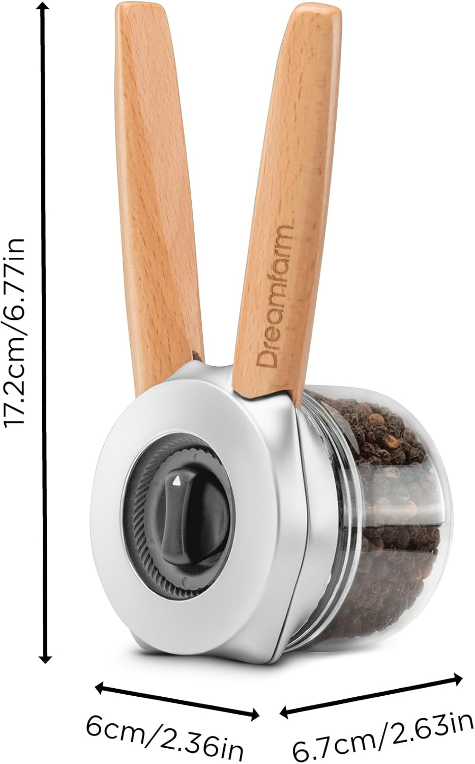 Dreamfarm Ortwo Original Ergonomic 1-Or-2-Handed Re-Fillable Pepper, Spice, Seed, Coffee Mill with 6 Grind Settings - 2Oz Beechwood image number 4