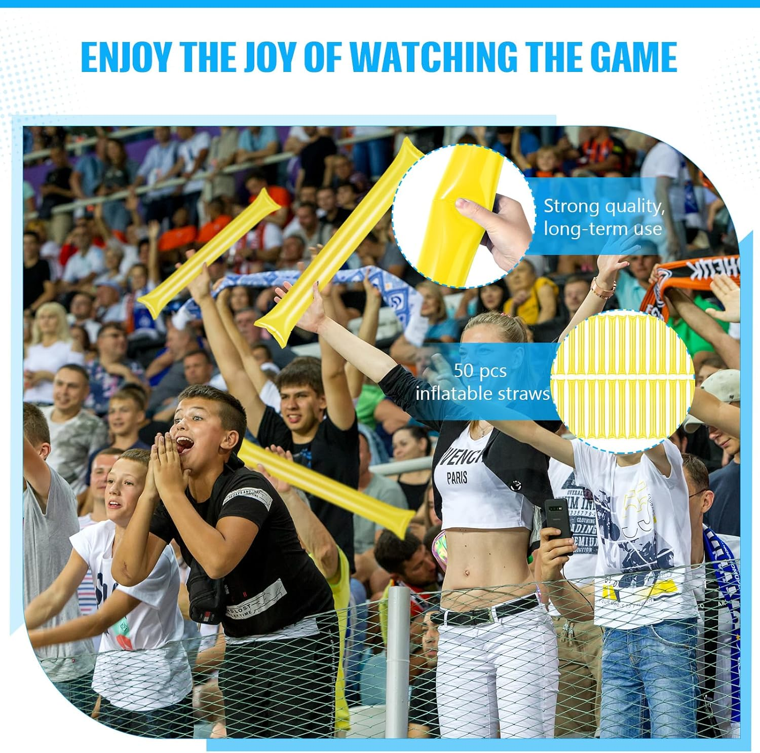 ZCYSRLQIN 50 Pcs Thunder Sticks Thicken Sporting Cheerleading Team Boom Sticks Cheering Sticks Plastic Clapper Inflatable Noise Makers Sporting Cheers Basketball Football Events Dance Party (Yellow) image number 3