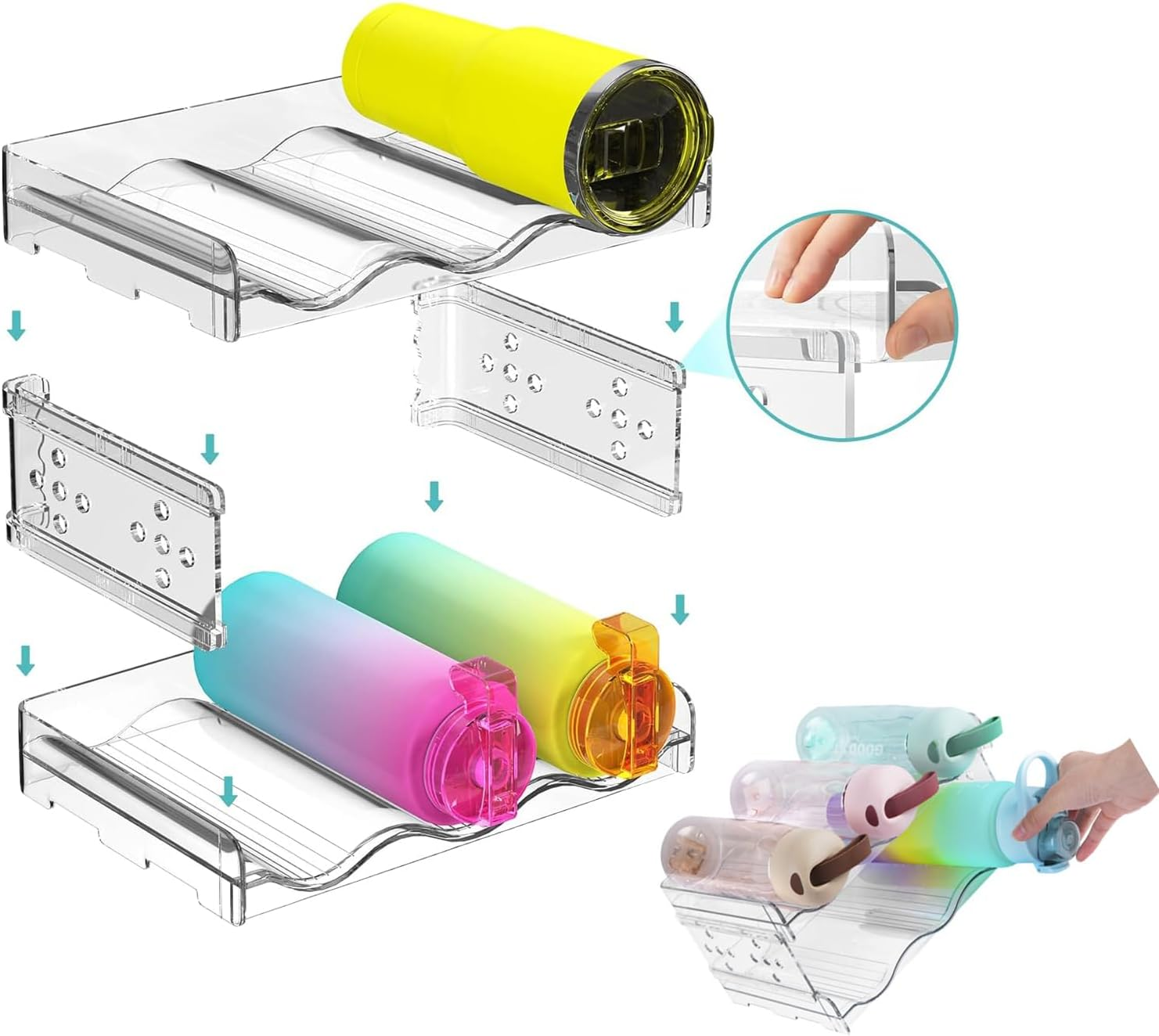 Paifencodill Cabinet Water Bottle Storage Device, Kitchen Stackable Water Bottle Storage Refrigerator Bottle Rack Sports Flask Roller Travel Cup Storage Device Water Bottle Organizer (2 Layer) image number 4