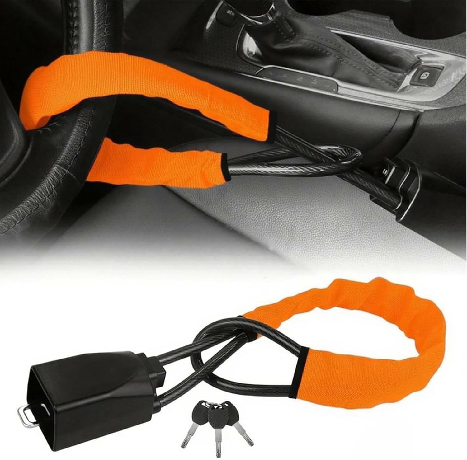 SZUAH Universal Steering Locks for Cars - Heavy-Duty Car anti Theft Device, Fits Most Vehicles (Cars, Trucks, Suvs, Vans),3 Keys Included, Ultimate Security for Your Vehicle (Red)