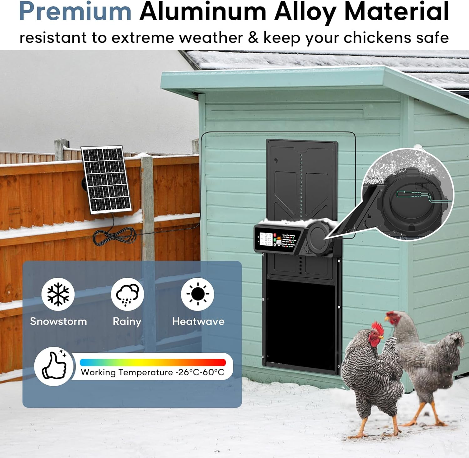 Large Automatic Chicken Coop Door, Aluminum Automatic Chicken Door with LCD Display, Solar Pannel image number 3