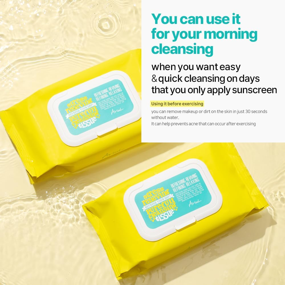 Ariul Natural Scented Mild Cleansing Tissue, Speed Melting System Removes Waterproof Makeup, Korea Soft and Easy Cleansing Tissue, Stress Relieving Purefull Cleansing Wipes 80 Counts (Pack of 2) image number 3