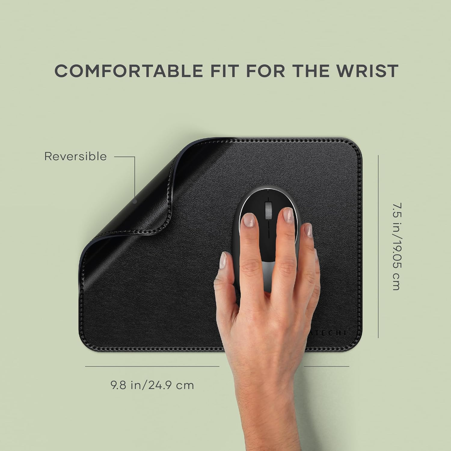 Satechi Vegan-Leather Mouse Pad - Ergonomic Mouse Pad, Reversible, Scratch and Water Resistant, Easy to Clean - Desk Mouse Pad for Office and Home, 24.9 Cm X 19.05 Cm X 0.36 Cm &ndash; Black - Blue image number 4