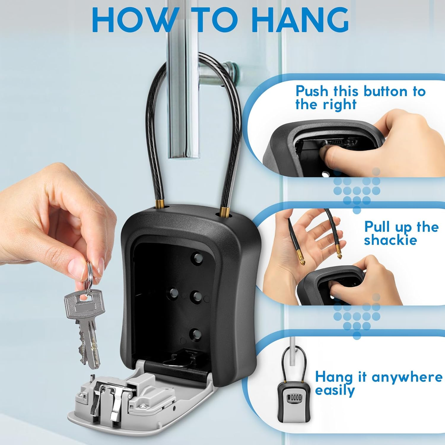 NINEMAX 4-Digit Combination Key Lock Box - Weatherproof Portable Key Safe Lock Box for Outside, Wall Mounted, Ideal for Car & Home