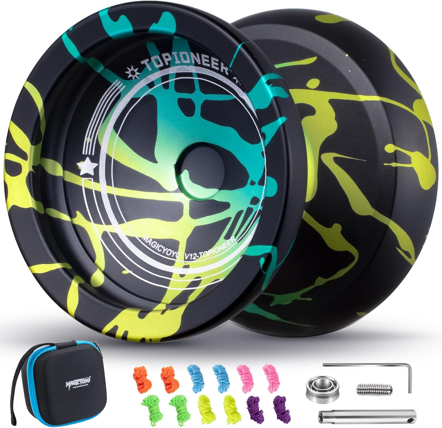 MAGICYOYO V12 Yoyo Professional Responsive Yoyo for Kids 8-12, Unresponsive Yo Yo for Adults, Dual Function Fingerspin Trick Yoyo with 12 Yoyo Strings + Yo-Yo Accessory Kit (Black Green Cyan) image number 4