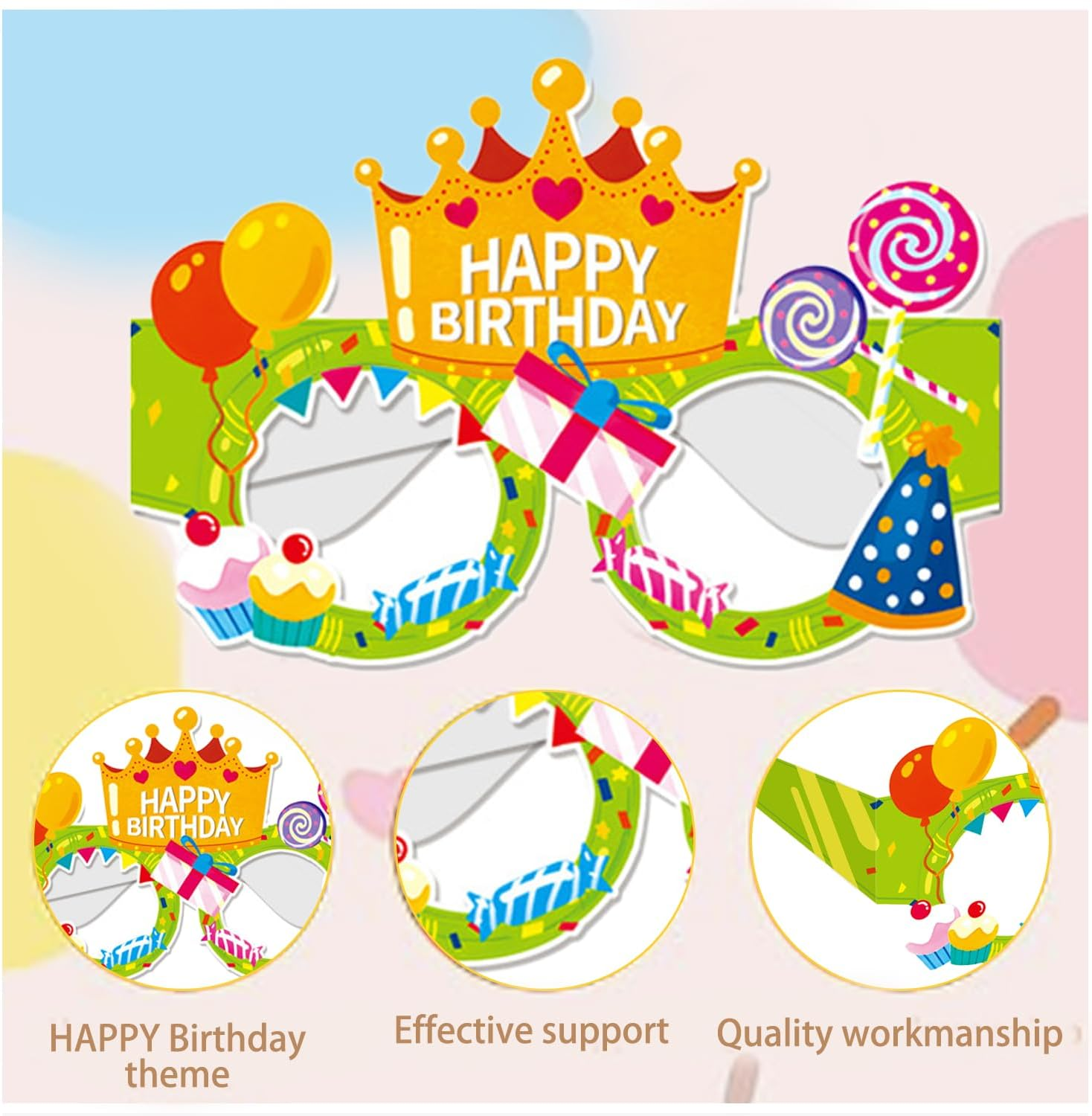 Shalve Happy Birthday Party Glasses 8Pcs Frames Photo Booth Props Kit Colorful Party Supply Decorations Memorable Photos Celebrations Accessories Costume