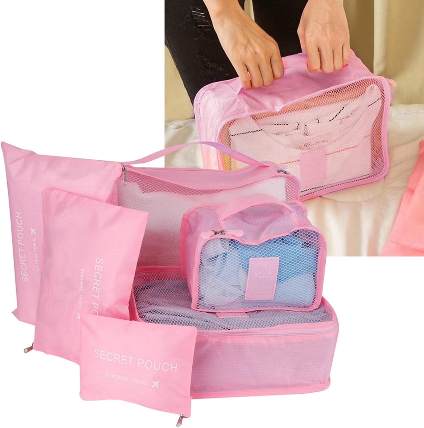 6Pcs Travel Clothing Organizer Bags with Breathable Net Cloth Multi-Size Set Spacious Interior Lightweight for Suitcase Packing Hiking Camping Gym Traveling Men Women Kids image number 2