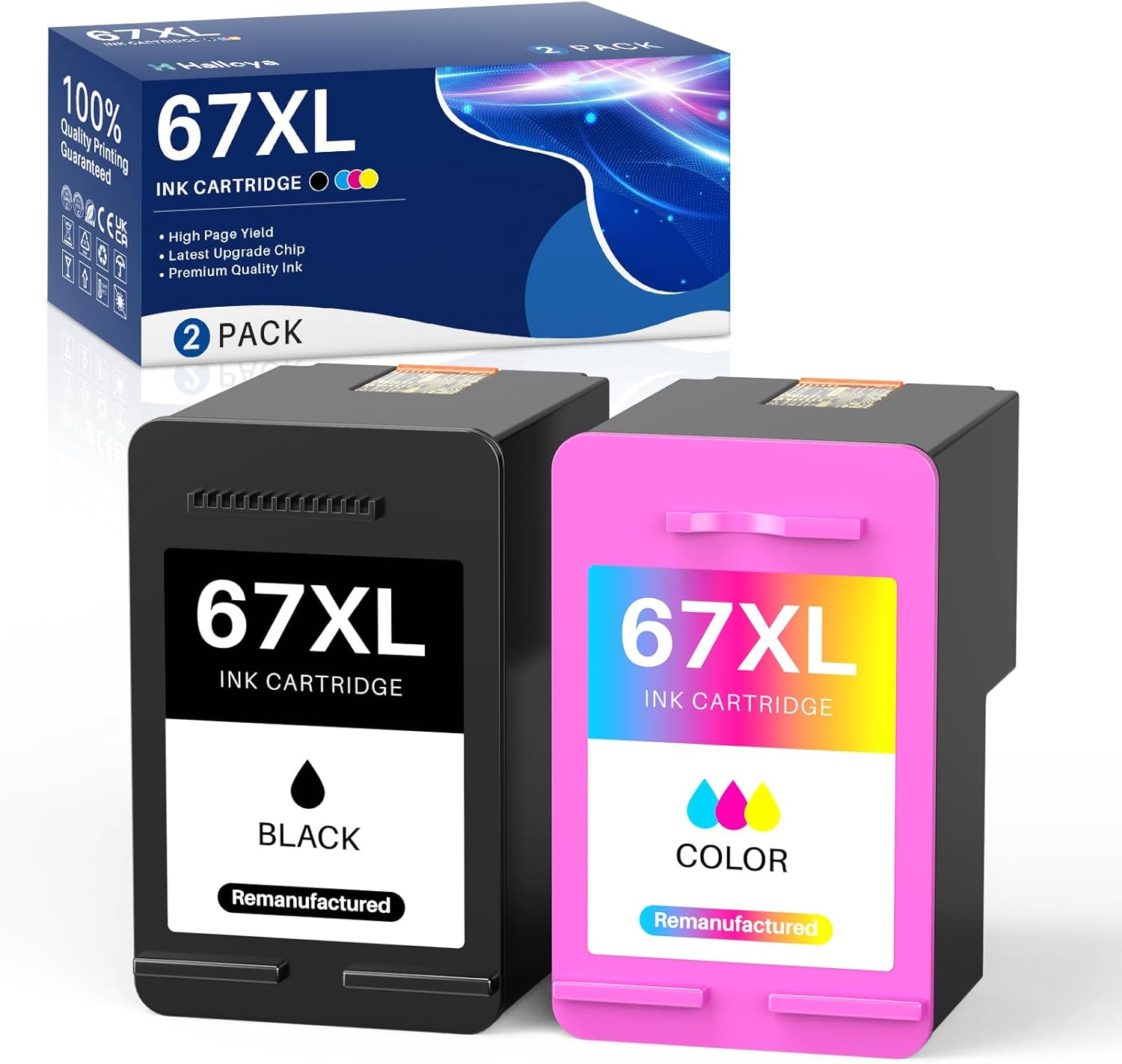 67XL Ink Cartridges Combo Pack Replacement Compatible for HP 67XL 67 XL Work for 6400 6055 6052 6458 2700 2722E 2723E 2755E 2800E 2820E 4100E 4155E 6034E 6420E 6455E 6475 Printer（Black & Tricolor） image number 2