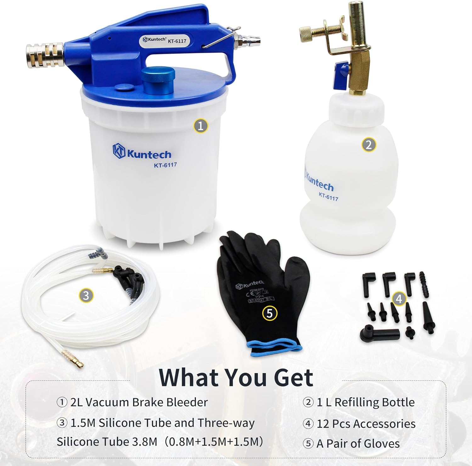 Brake Fluid Air Release Tool, 33.8 Fl Oz (1 L) Brake Fluid Supplier, 2 L Vacuum Brake Bleeder, Oil Change, Pneumatic Brake Bleeder, Air Release, Brake Fluid Replacement Set, for Brake Fluid Refilling image number 3