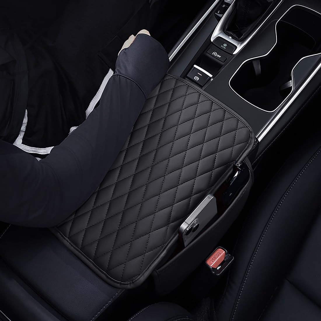 Ladies Car Steering Wheel Cover with Diamond Lattice Girly Classy Fashion Collection Car Steering Wheel Cover with Crown and Diamonds (Queen ONLY) (Armrest Cover) - Black image number 4