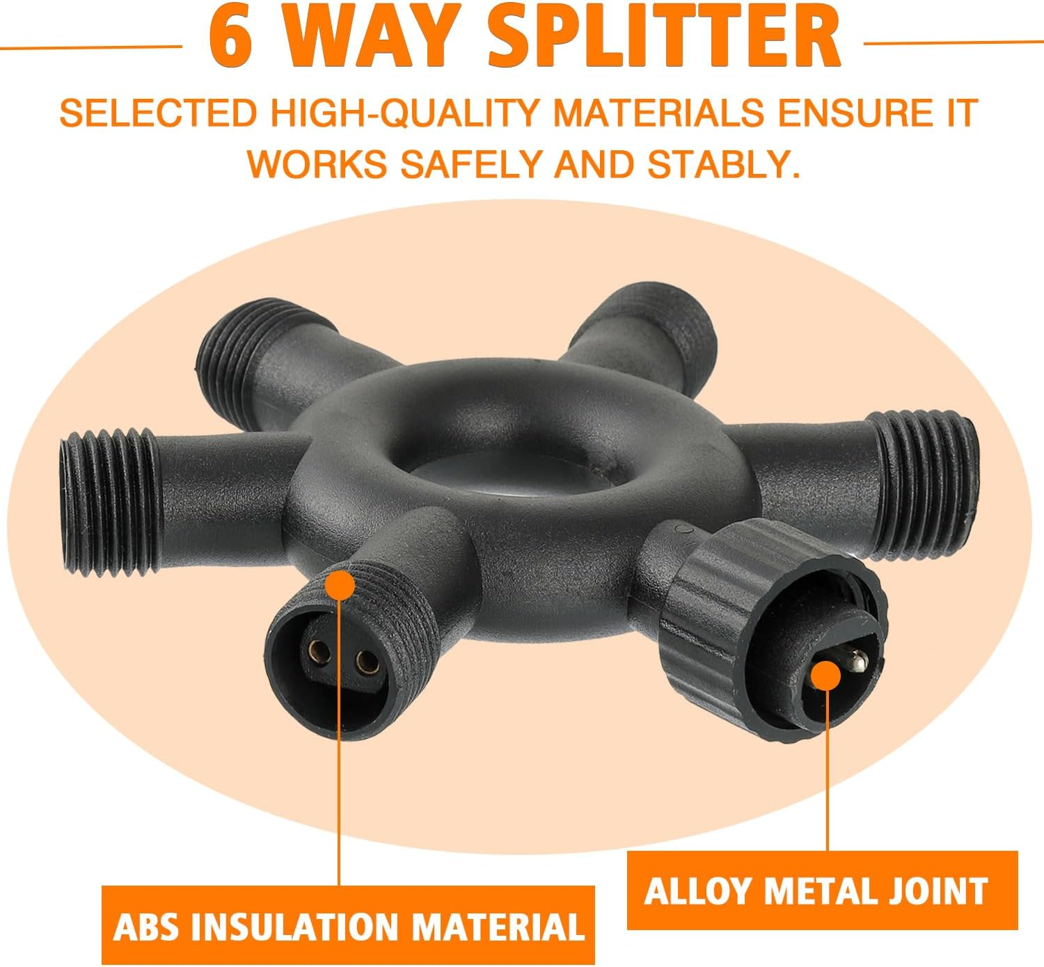 HUAREW 6 Way Connector for Outdoor String Lights, Divider Connector for Fairy Light, Waterproof Splitter Connector, Waterproof 2 Pin Separator, for Christmas String Lights, Globe Lights image number 6