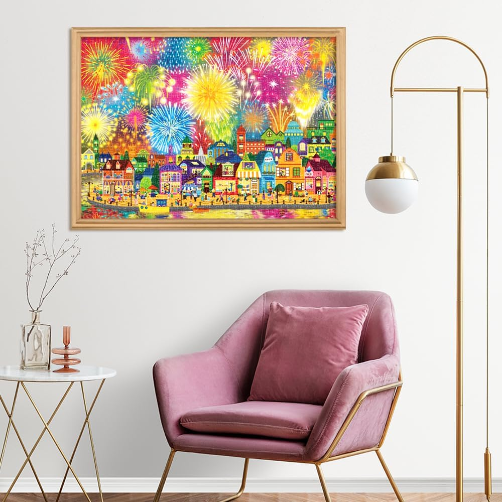 Fireworks Jigsaw Puzzles for Adults 1000 Pieces Fireworks Celebration Puzzles for Decoration Colourful 1000 Pcs Celebration Town Jigsaw Puzzles for Adults, 27.5 X 19.7 Inch