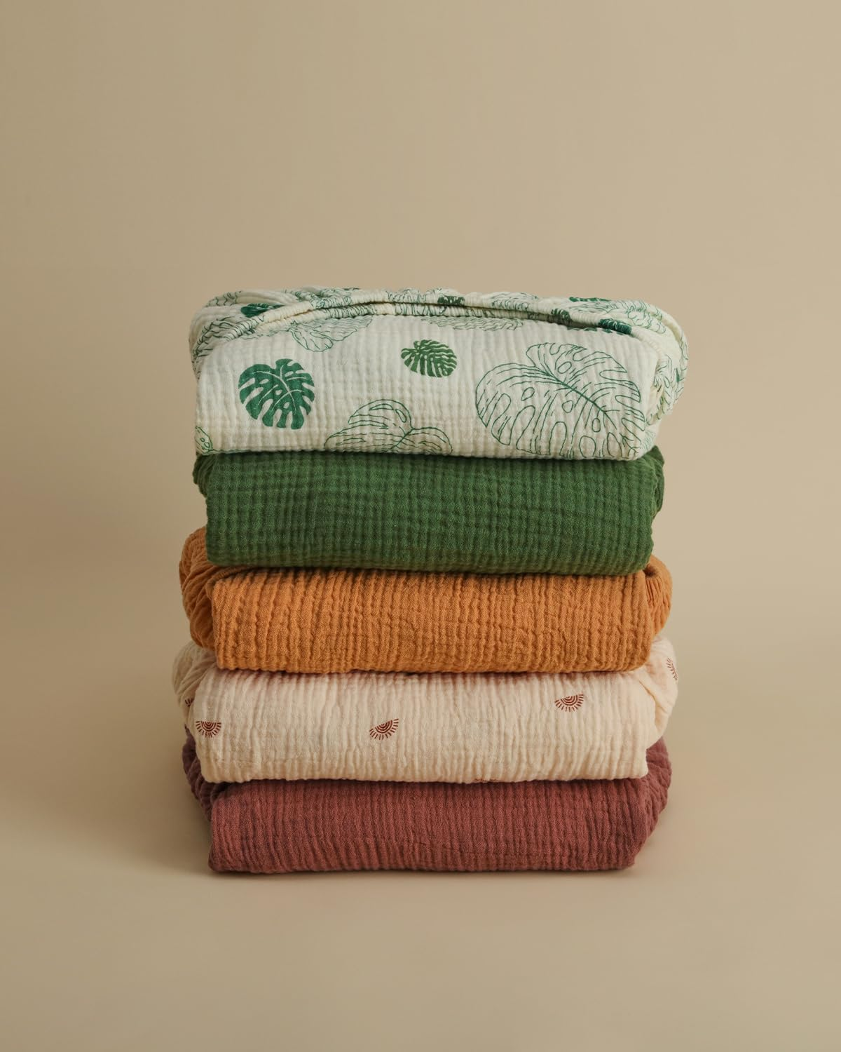 Blissful Diary Muslin Changing Pad Cover for Girls Boys, Ultra Soft Breathable Cotton, Baby Diaper Change Table Pad Covers, 2Pack (Monstera Leaves&Dark Green) image number 2