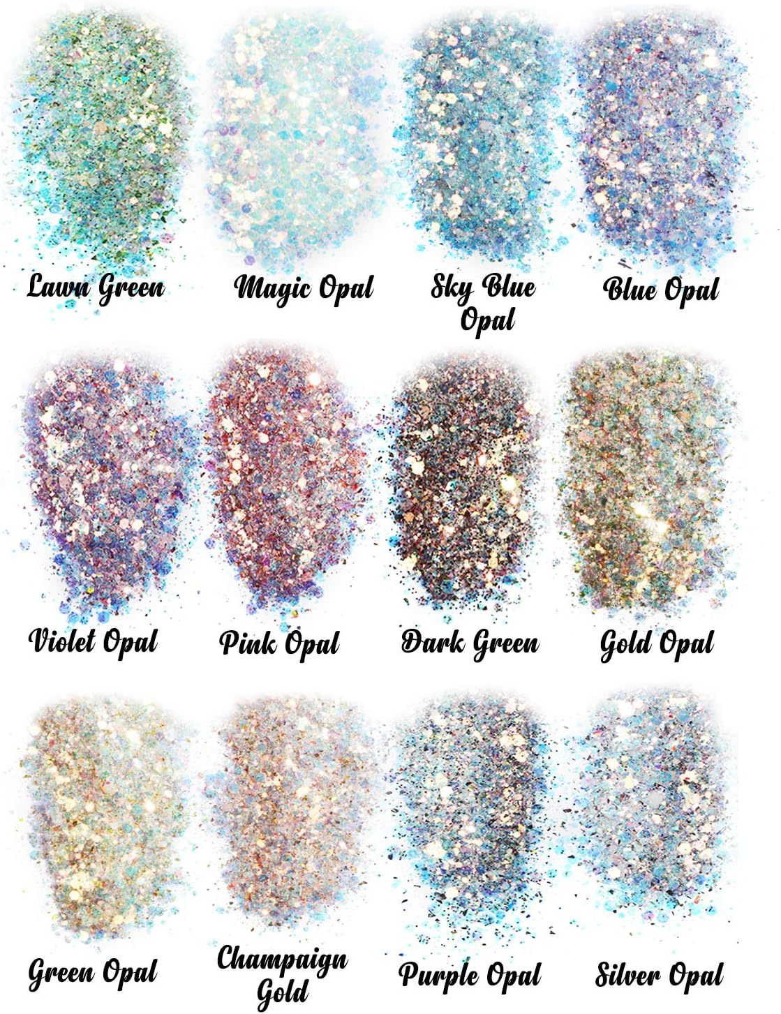 LET'S RESIN Opal Chunky Glitter for Resin, 12 * 10G Craft Glitter Powder for Tumblers/Slime, Iridescent Chameleon Glitter Sequins Festival Decor(Each 0.35Oz) image number 1