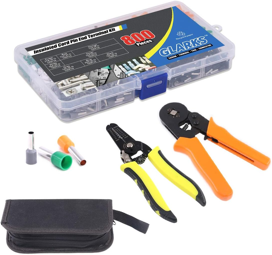 Glarks Ferrule Crimping Tool Kit, Ferrule Wire Terminal Block Crimper Plier with 800Pcs Wire Ferrule Terminals Kit Insulated 0.25-6.0Mm&sup2;, AWG 23-10 and a 10-22 AWG Wire Stripper for Wiring Projects image number 2