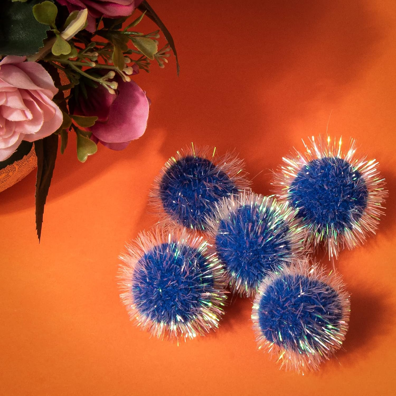 VAPKER 30 Pcs Cat Ball Toys Sparkle Balls Extra Large 2 Inch Cat'S Favorite Chase Glitter Ball Glitter Tinsel Pom Poms Balls Dark Blue Color - [10] White image number 5