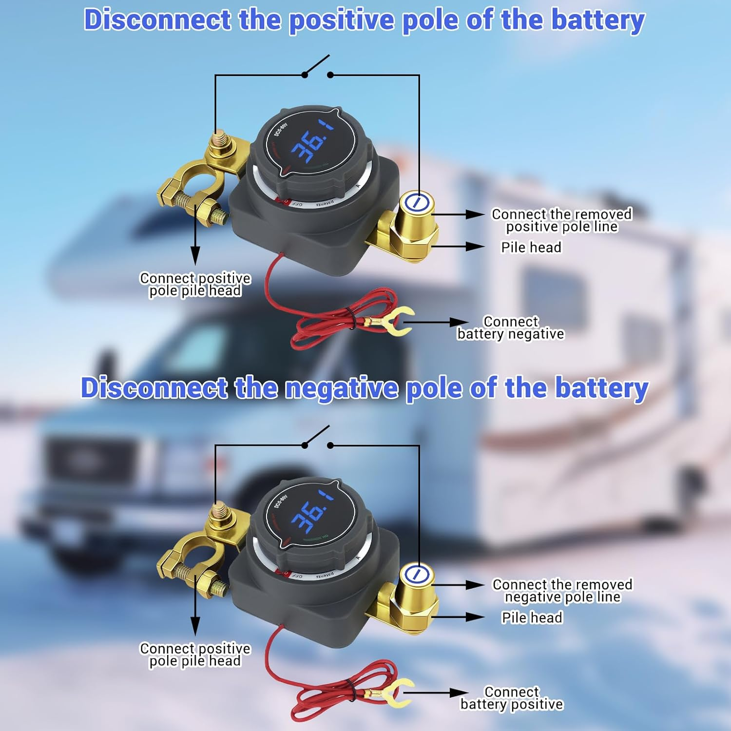 AULESSE Battery Isolation Switch 300A with Voltmeter High Power Battery Disconnect Switch 12V 24V 36V 48V Cut/Shut off for Cars Trucks Boats Yachts Rvs Atvs