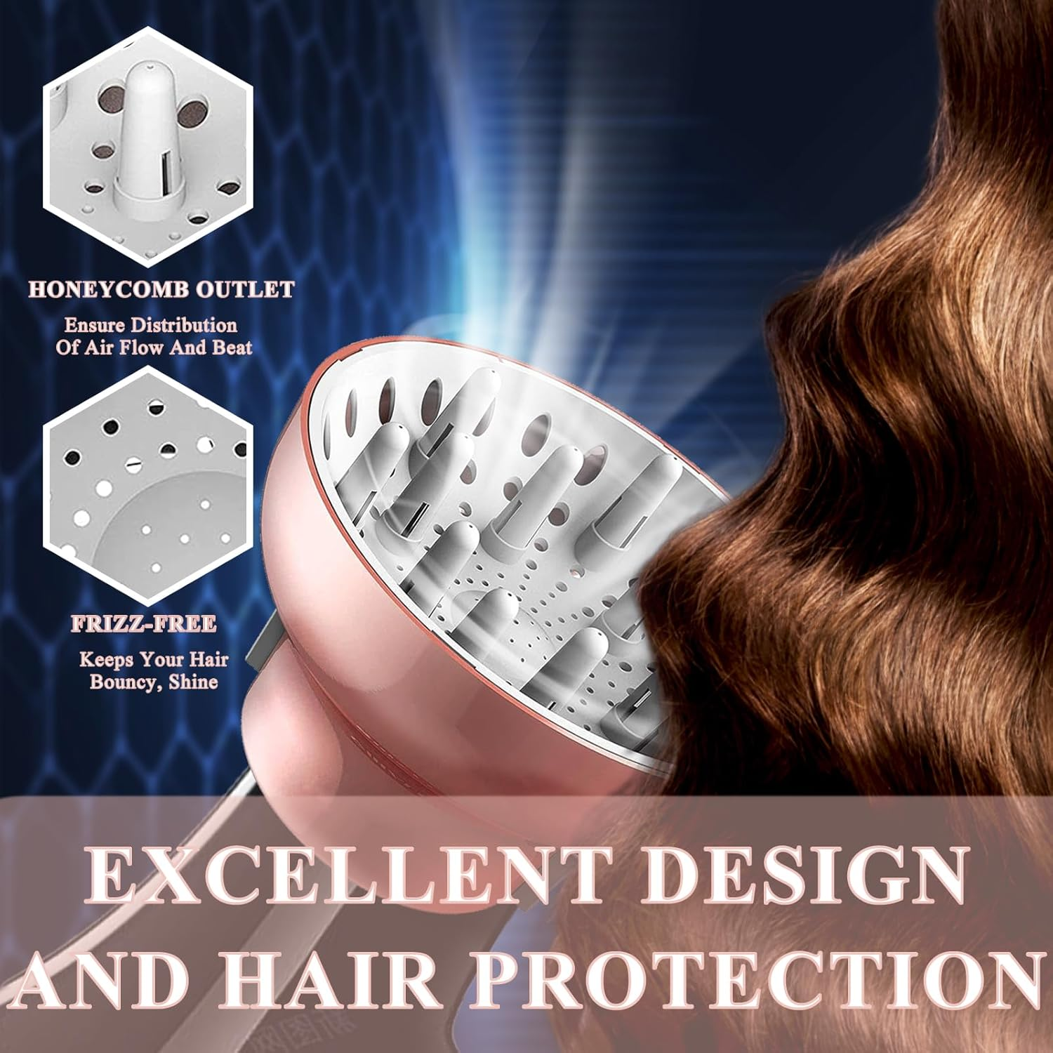 Hair Dryer Diffuser Attachment Universal Adjustable Professional Salon Tool for Curly Hair Fits Most Kinds of Blow Dryer Diameter 4.3-6.5CM - Blue image number 4