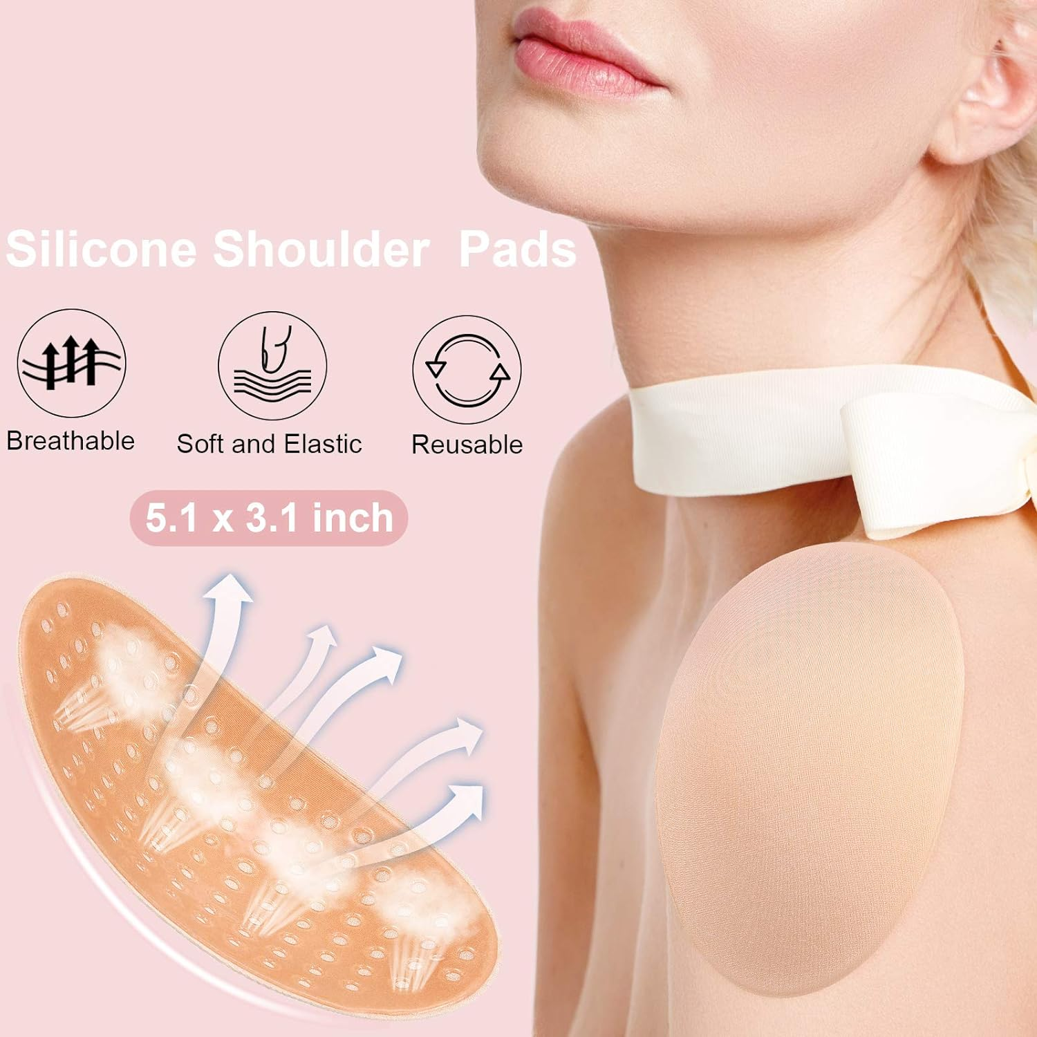 4 Pairs Shoulder Push-Up Pads Soft Silicone Adhesive Shoulder Pads Anti-Slip Enhancer Shoulder Pads for Women (Flesh Color, Transparent Flesh Color) image number 5