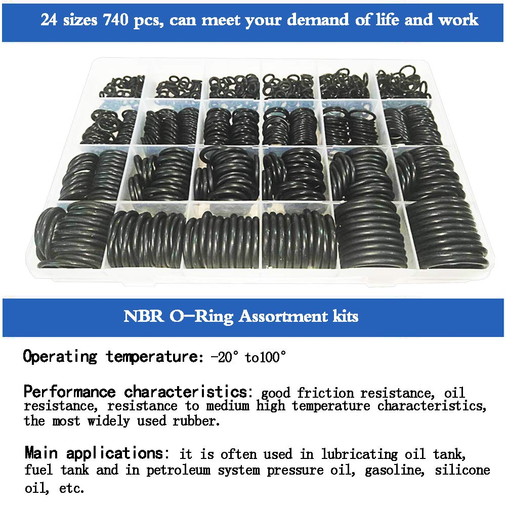 Rubber O Ring Kit O Ring Assortment Kit Set 24 Sizes 740Pcs NBR O Ring Sealing Seal Assortment Set image number 4