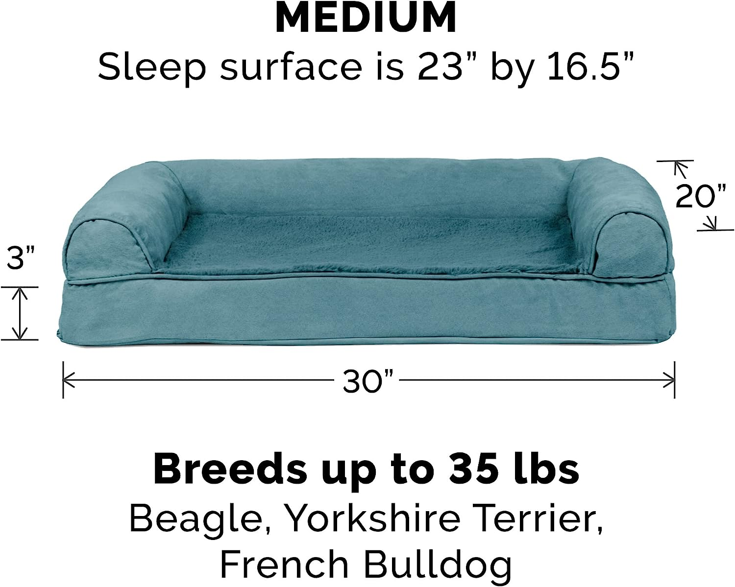 Furhaven Medium Orthopedic Dog Bed Plush & Suede Sofa-Style W/Removable Washable Cover - Deep Pool, Medium image number 2