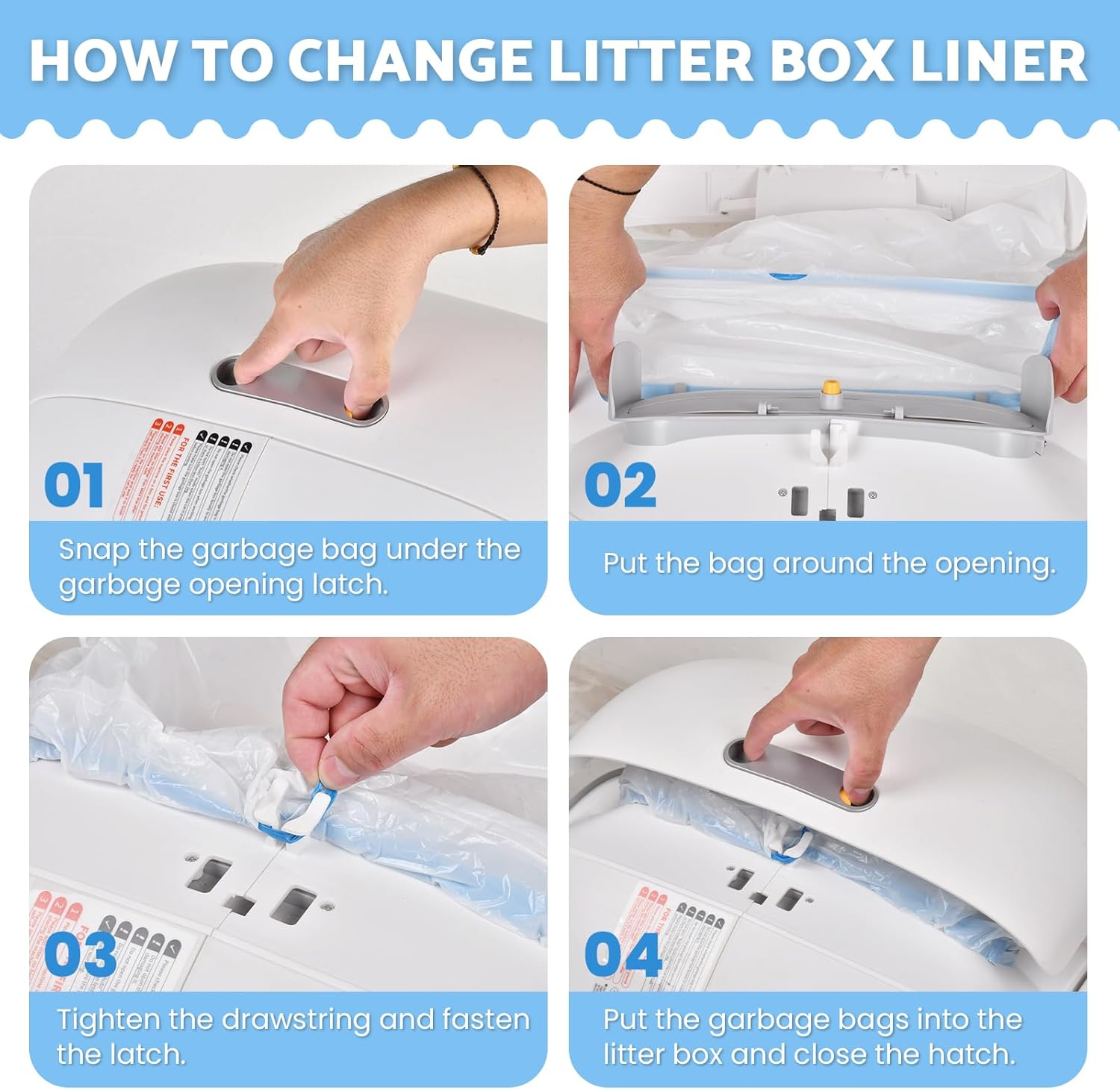 Advwin 150 Count Trash Bags for Automatic Cat Litter Box Self Cleaning, Replacement Extra Large Liners for Robot Box, 10 Rolls Drawstring Waste Bags, 46.5Cm X 45 Cm (10 Rolls/15 Counts) image number 4