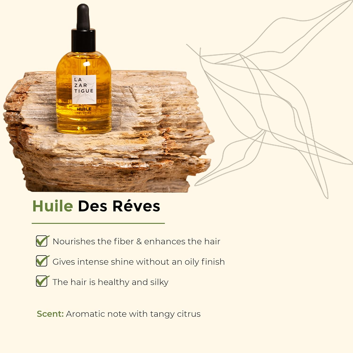 Lazartigue Huile Des R&ecirc;ves Nourishing Dry Oil for Hair, Adds Shine & Nourishment with Argan, Apricot & Camellia Oils, Vegan, Sulfate & Silicone Free, 1.7 Fl Oz image number 2