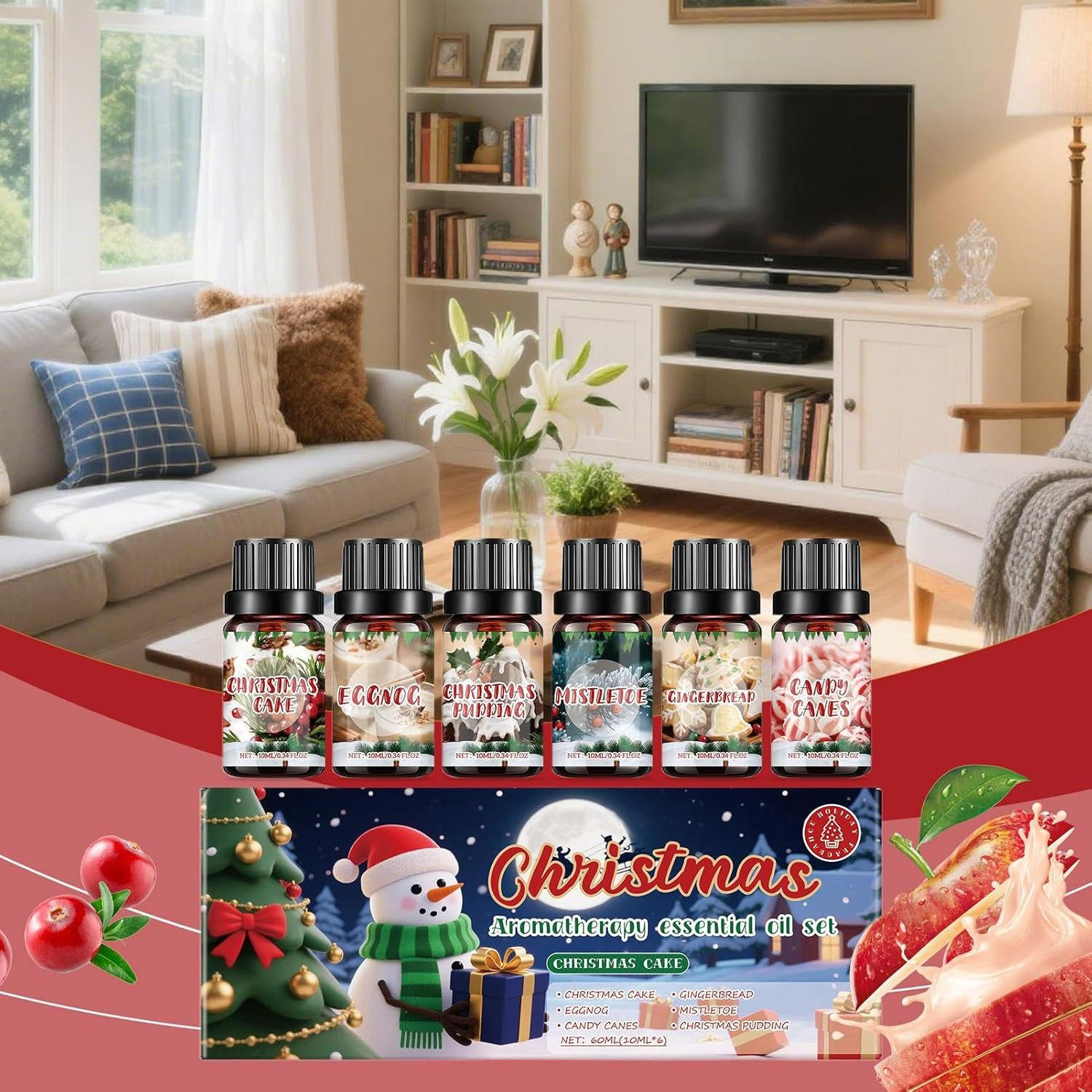 Diffuser Oils Set, 6 Oils Fragrance Christmas Holiday for Diffuser, Environmental Fragrance for Home Office Car Travel image number 4