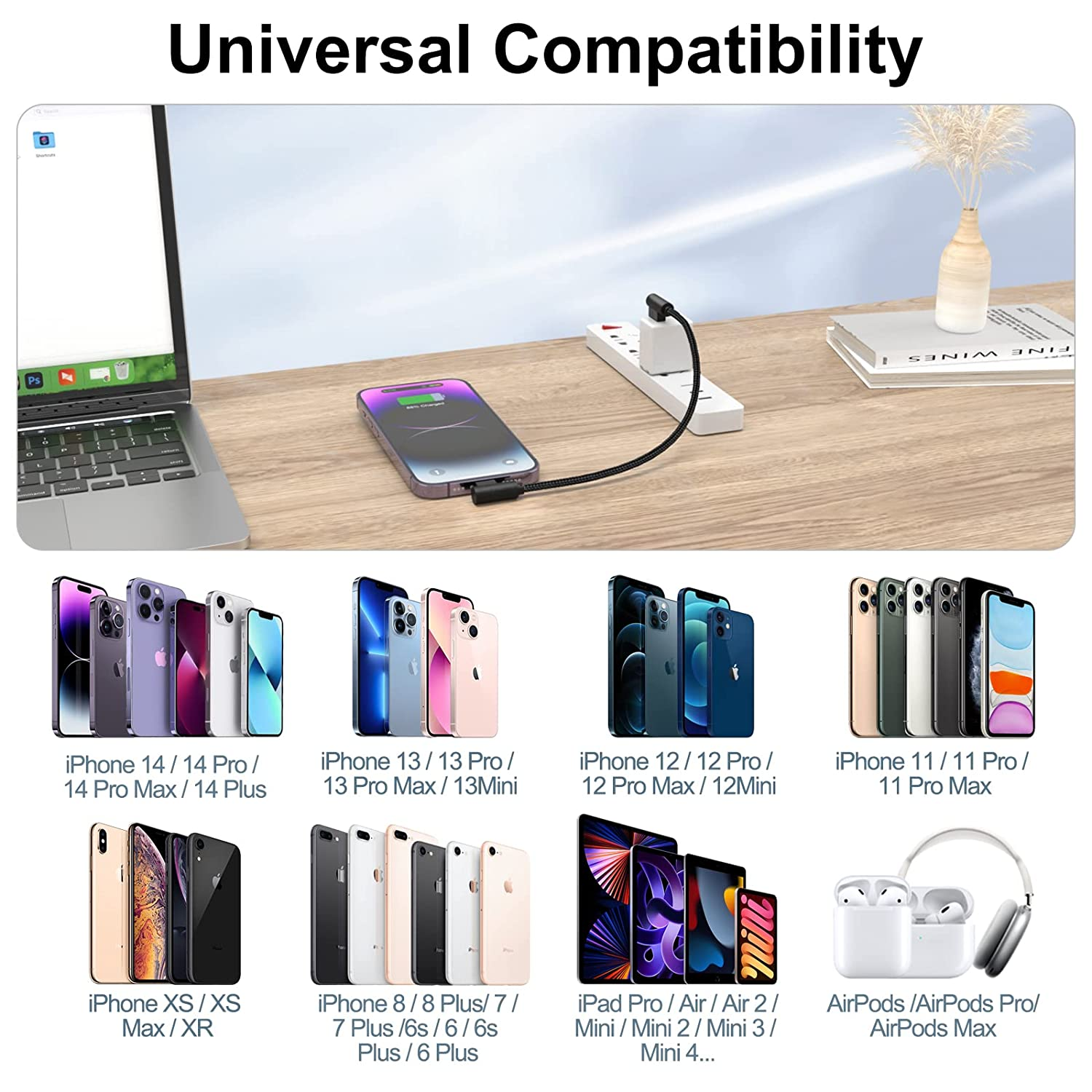 Osecet Iphone Charger 1Ft 90 Degree 2 Pack Mfi Certified Elbow Short Lightning Cable Right Angle Fast Charging Cord for Iphone 14 13 12 11 Pro X XS XR 8 plus 7 6 5 (Black,1 Foot) image number 3