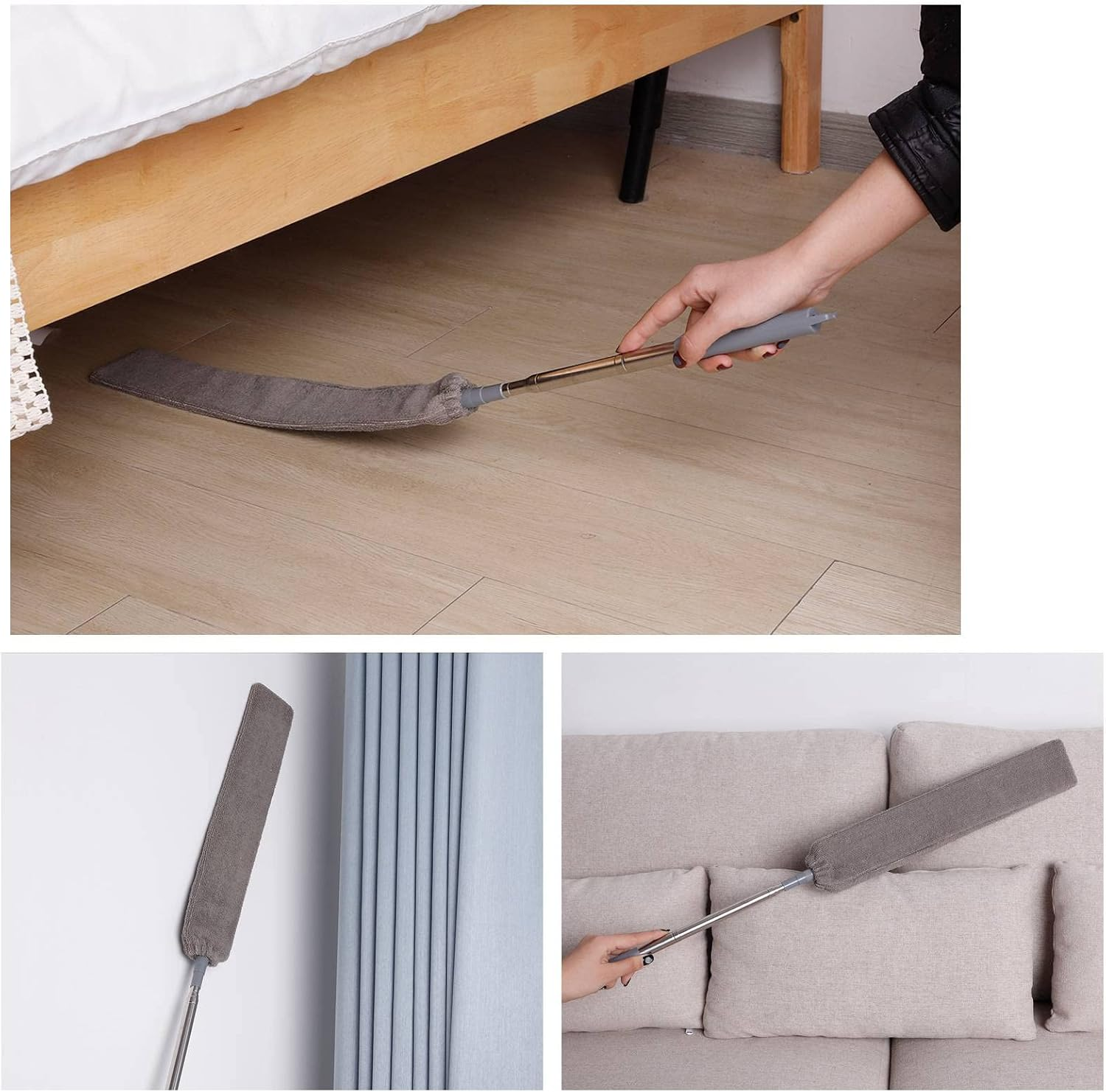 Heyu-Lotus Retractable Gap Dust Cleaner with 4 Washable Cloths, Microfibre Hand Duster, Stretchy Duster with Stainless Steel Telescopic Pole, Duster, Microfibre Corner Broom, Duster image number 3