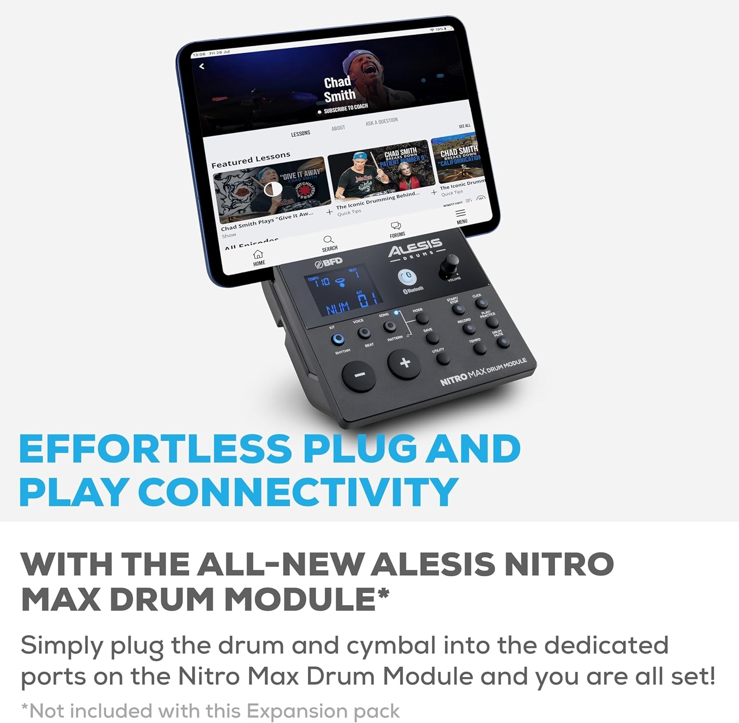 Alesis Drums Nitro Max Expansion Pack - Electric Drum Kit Expansion for Nitro Max with Mesh Tom Pad, 10" Cymbal with Choke and Connection Cables image number 6