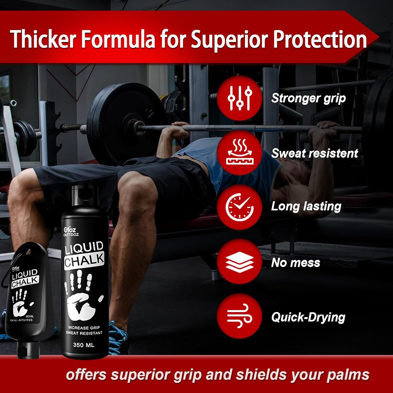 60ML Superior Grip Liquid Chalk Mess-Free Gym Chalk for Weightlifting, Gymnastics, Rock Climbing, Dancing, Dries in Seconds.