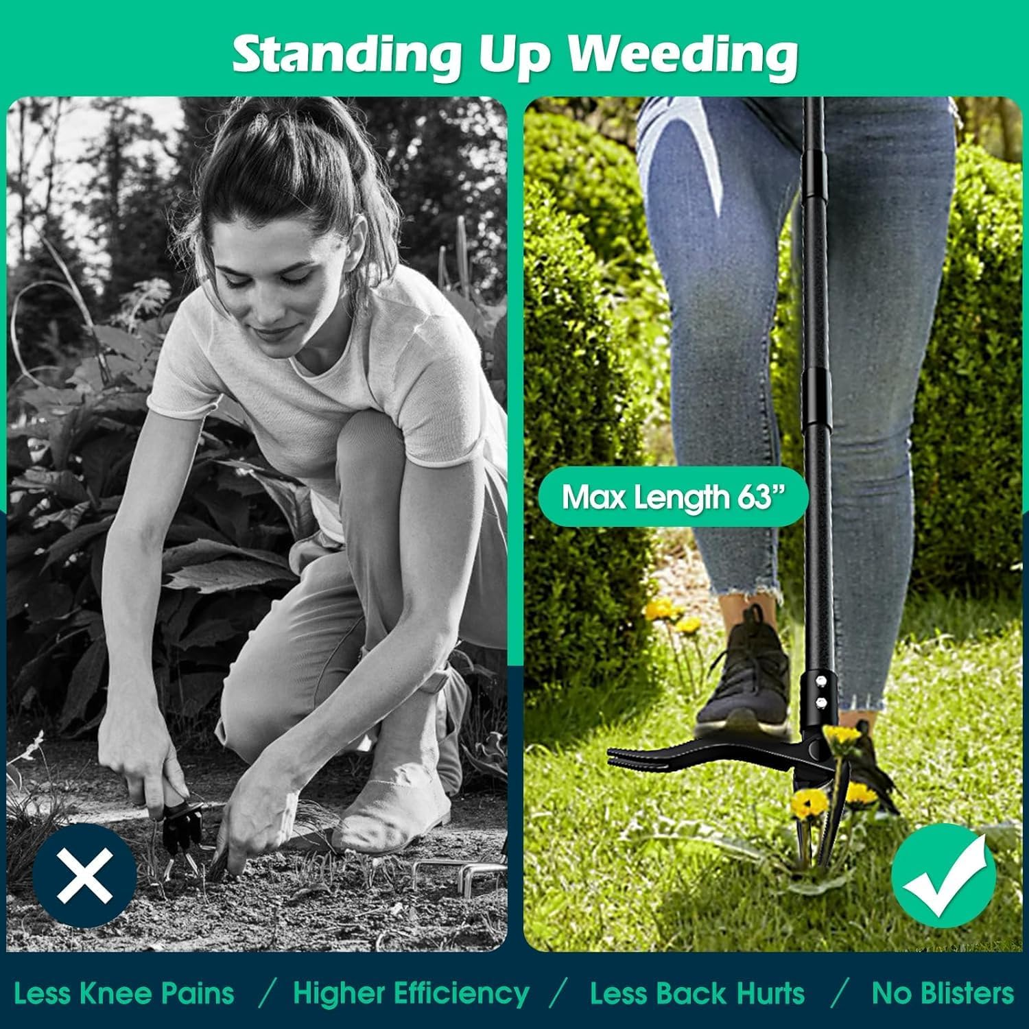Weed Puller with 155Cm Long Handle - Adjustable Stand up Weed Puller Tool for Lawn Garden Farmland image number 2