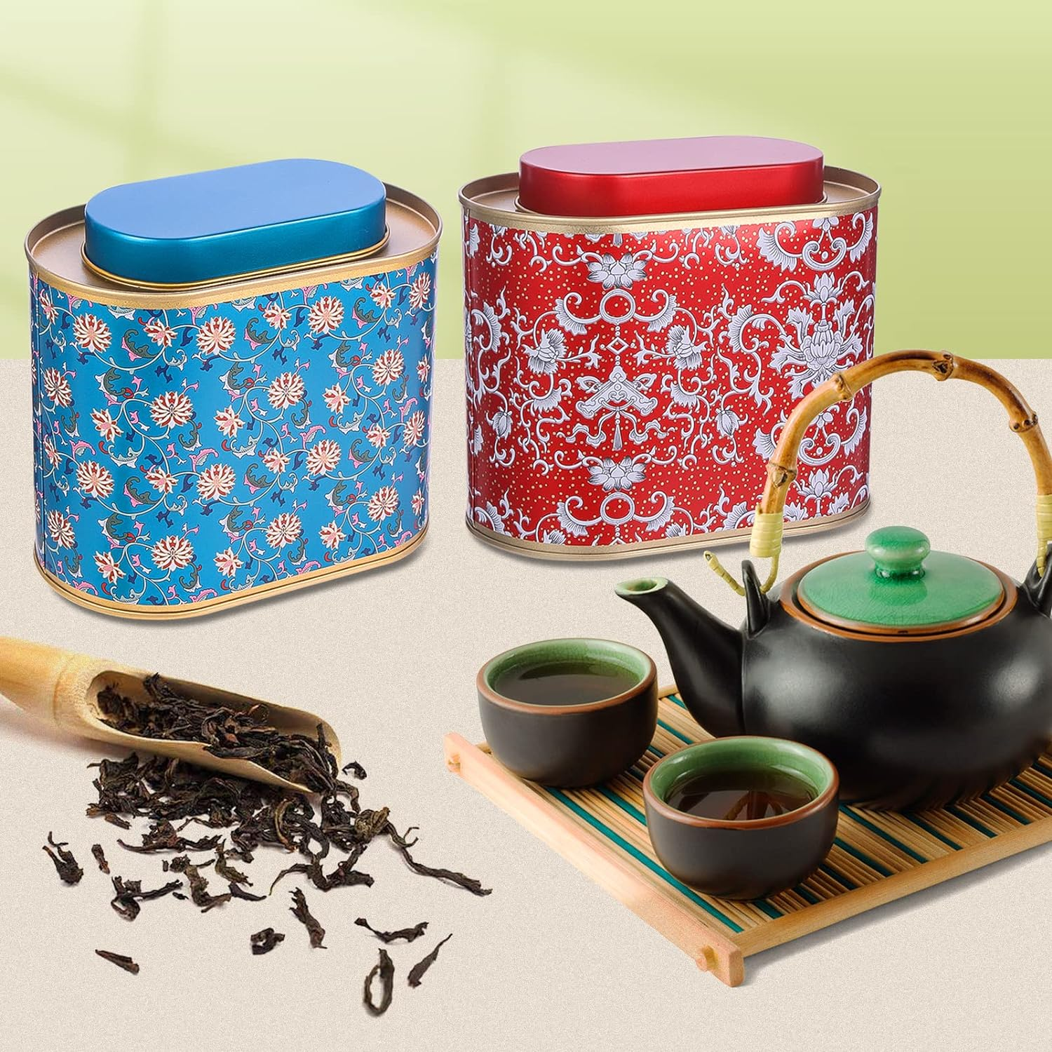 3-Pack Large Tea Tins for Loose with Lid - Metal Sealed Jar Canister Oval Shape 3.53~7Oz Small Tin Cans Storage Kitchen Canisters Bag Organizer, Coffee, Candy, Herbs image number 3