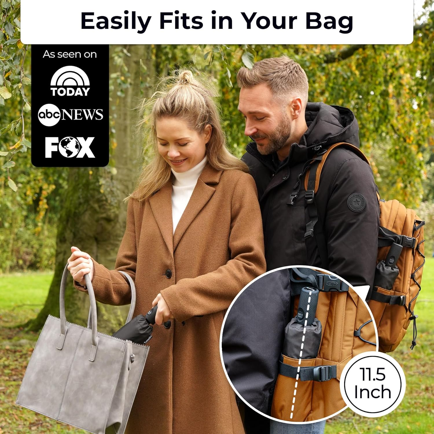 TUMELLA Strongest Windproof Travel Umbrella (Compact, Superior & Beautiful), Small Strong but Light Portable and Automatic Folding Rain Umbrella, Durable Premium Grip, Fits Car & Backpack - 1-Moonlight image number 5