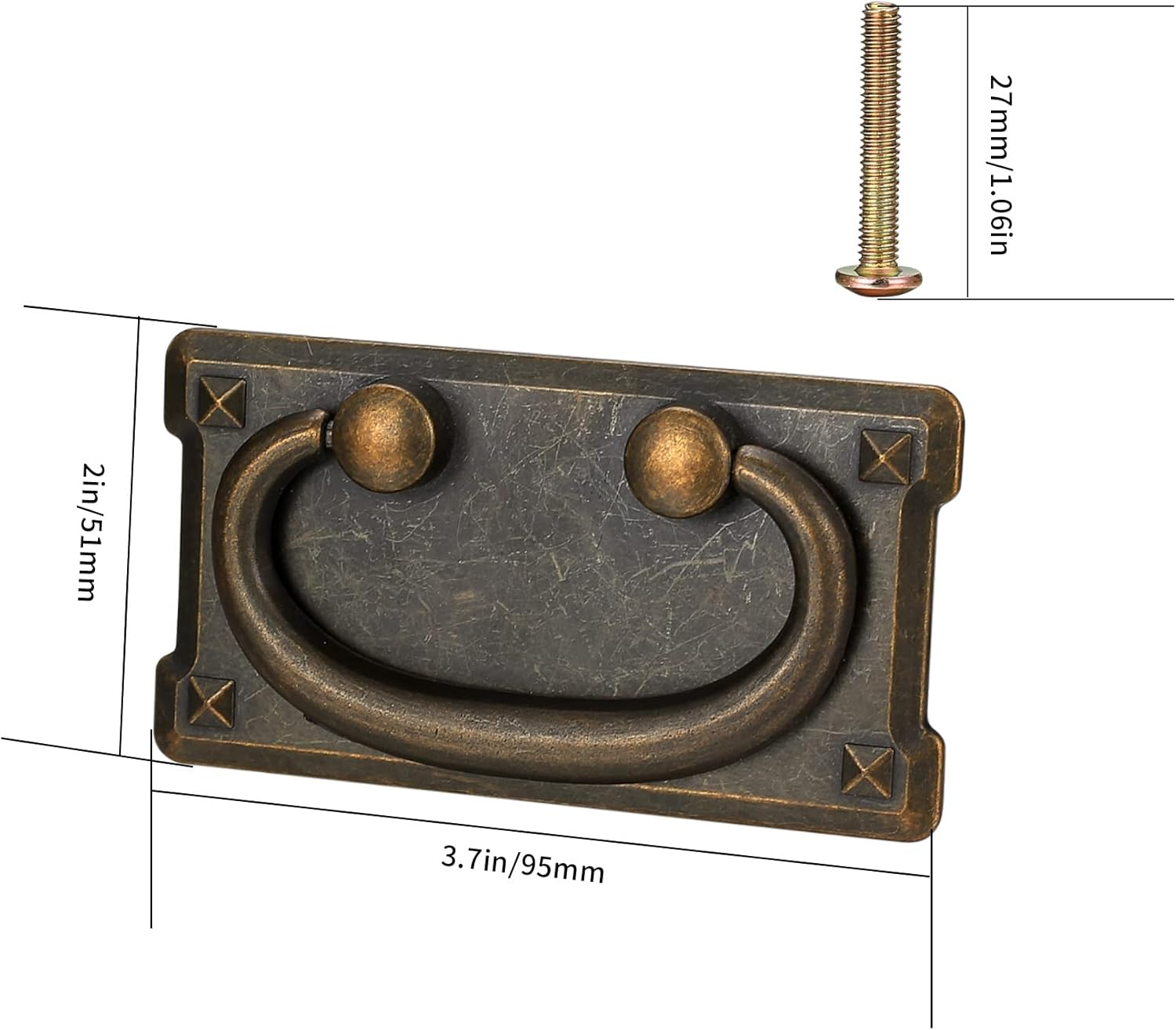 4 Pcs Drawer Pull Handles Knobs, Kitchen Cabinets Cupboard Pull Drop Knobs and Handles, Antique Furniture Door Pull Handles for Bedroom Wardrobe Dresser Drawer Cabinet Knobs Handles, 95X51Mm