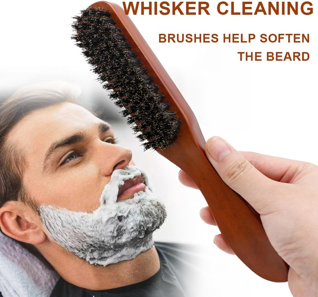 AEIOPRS 1 X Boar Bristle Brush Hair Brush with Wooden Handle Beard Comb Men Sleek Bun Brush Toupee Brush for Long Thick Curly Wavy Dry or Damaged Hair and Beard Styling